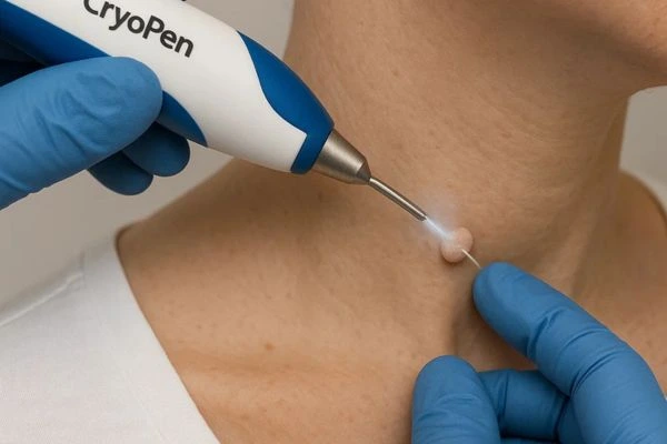 Person receiving cryotherapy Croydon for skin tag removal