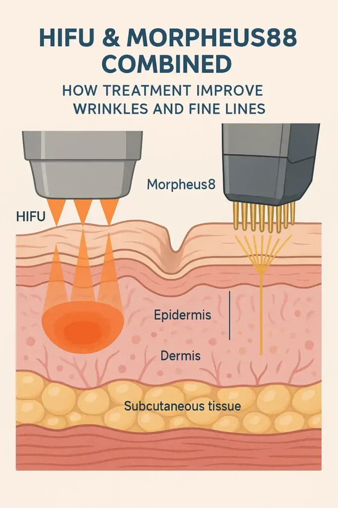 Diagram showing HIFU & Morpeus8 Croydon and the benefits for reduction in wrinkles and fine lines